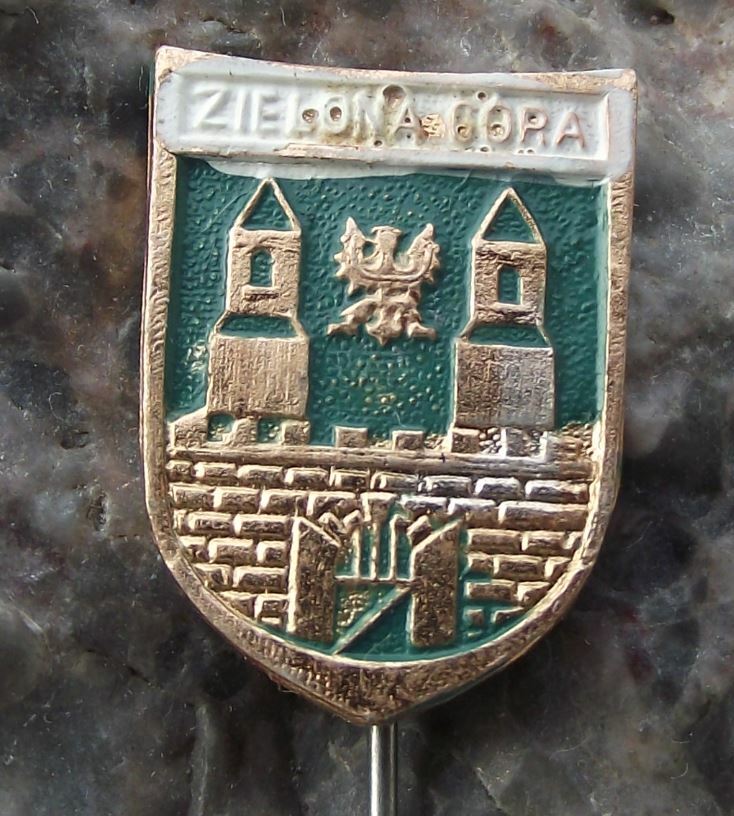 Vintage Zielona Gora Poland Polish Castle Coat of Arms Heraldic Crest Pin Badge
