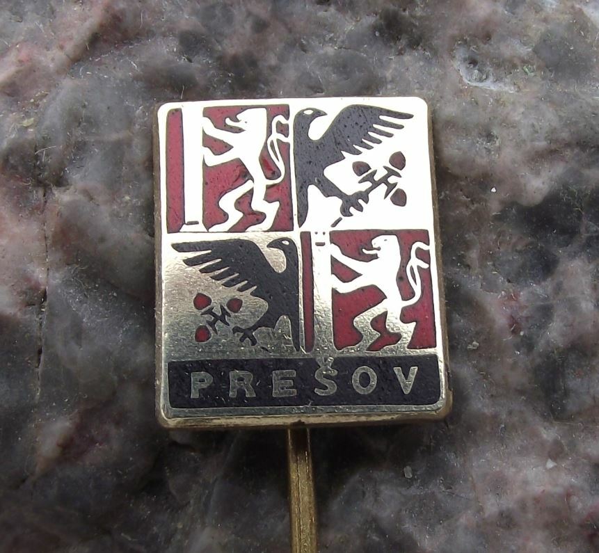 Antique Presov Czechoslovakia Coat of Arms Eagle Lion Heraldic Crest Pin Badge
