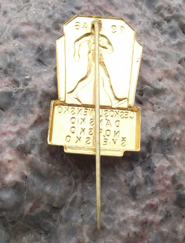 1946 Denmark Sweden Finland Czechoslovakia Sports Walking Post War WW2 Pin Badge