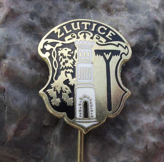 Vintage Zlutice Czechoslovakia Coat of Arms Heraldic Crest Pin Badge - Badgecrazy