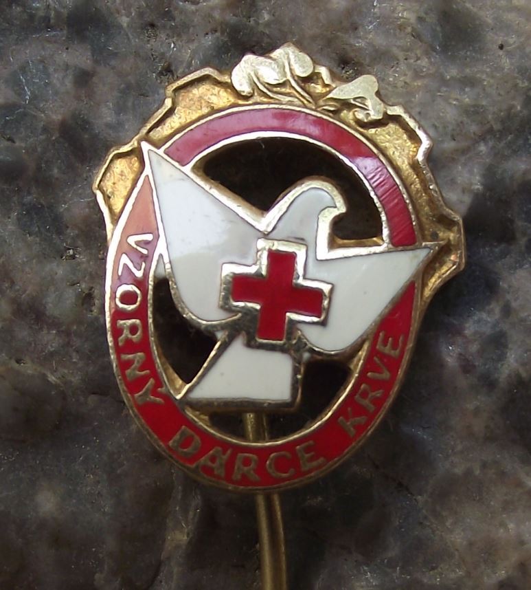 1950s Excellent Blood Donor Czechoslovakia Award White Dove Red Cross Pin Badge