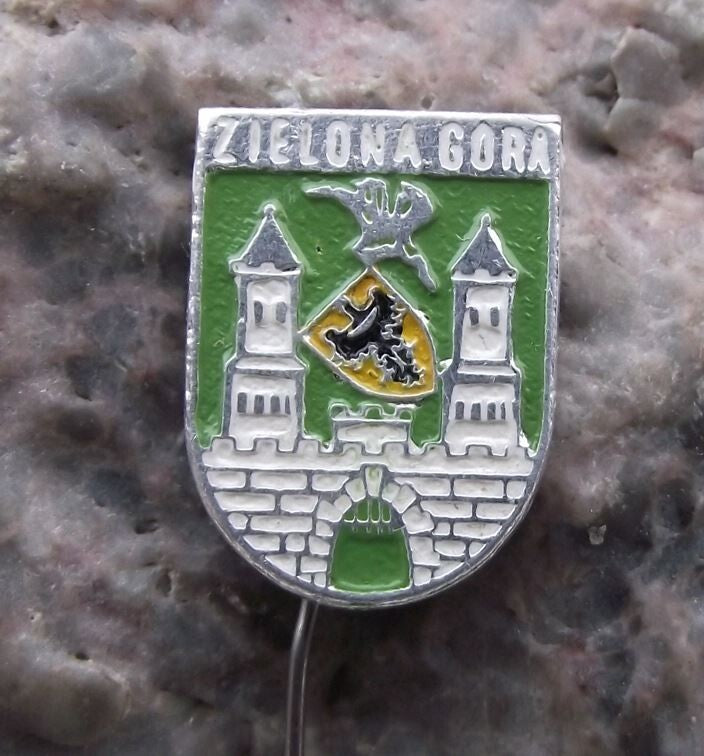 Vintage Zielona Gora Poland Polish Castle Coat of Arms Heraldic Crest Pin Badge