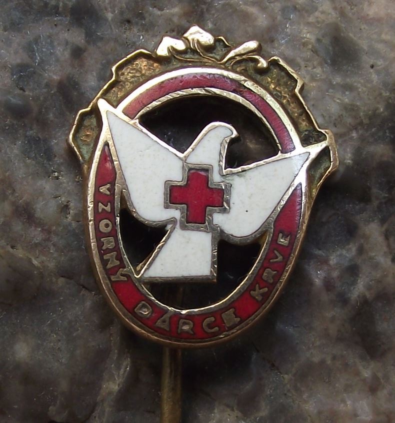 1950s Excellent Blood Donor Czechoslovakia Award White Dove Red Cross Pin Badge