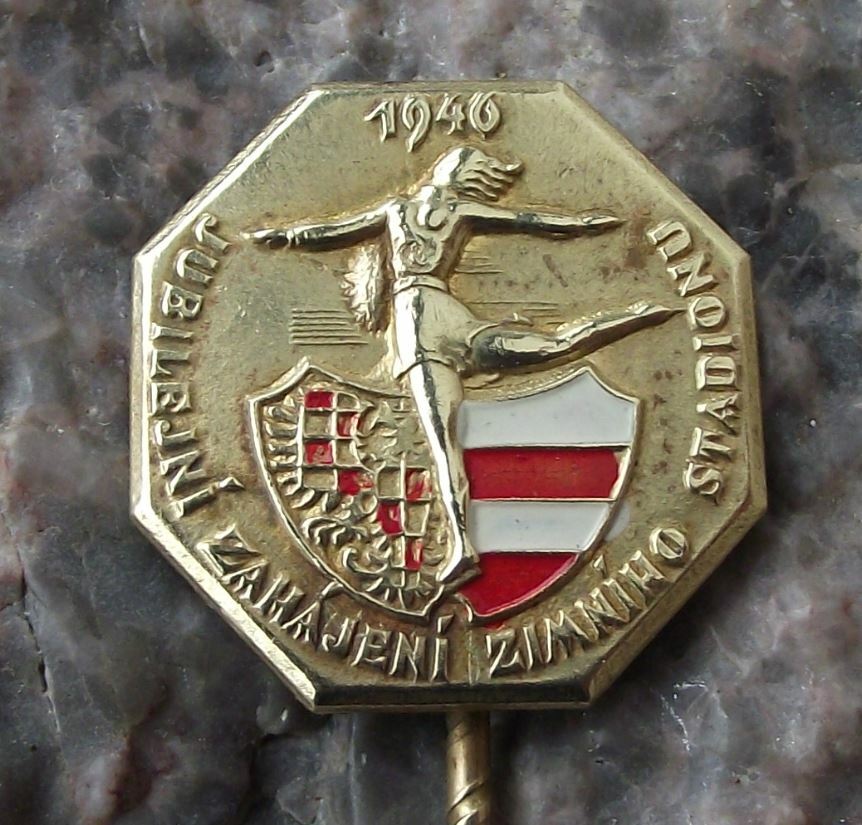 1946 Brno Czechoslovakia Winter Ice Hockey and Figure Skating Stadium Pin Badge