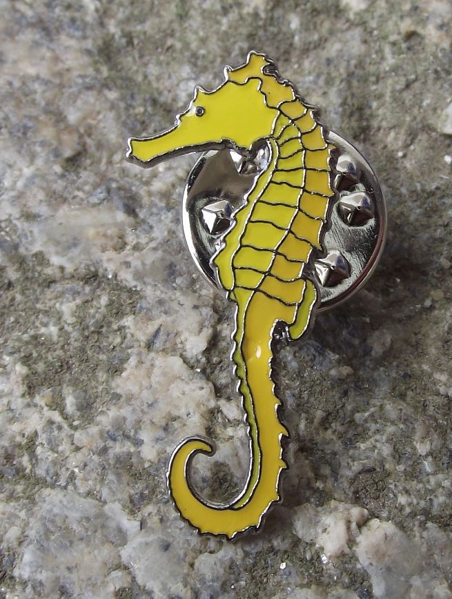 Yellow Golden Seahorse Sea Horse Fish Hippocampus Brooch Pin Badge