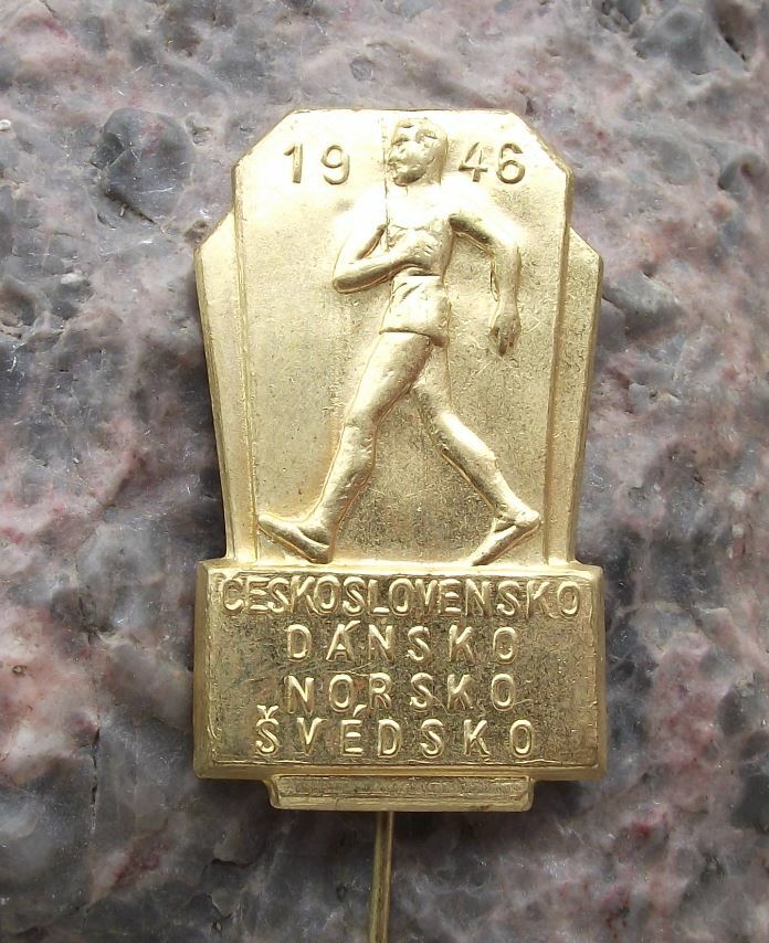 1946 Denmark Sweden Finland Czechoslovakia Sports Walking Post War WW2 Pin Badge