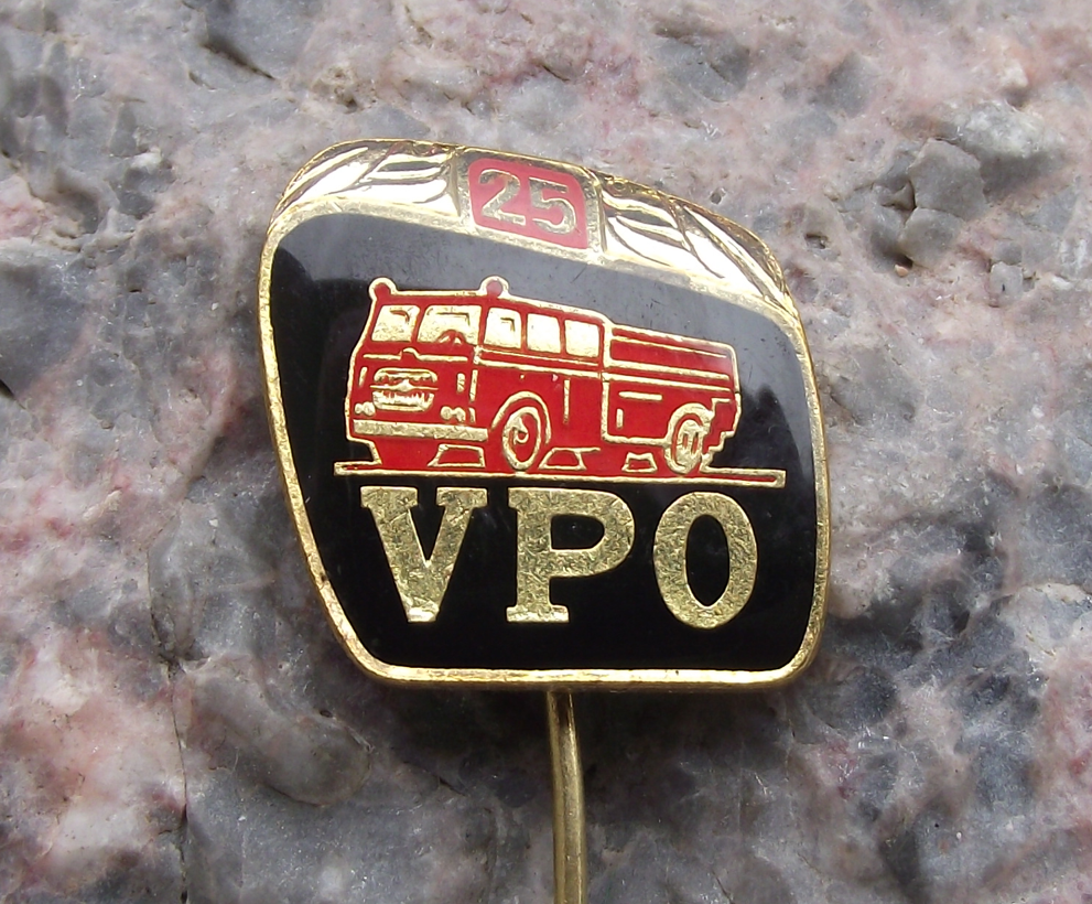 Vintage VPO Czech Fire Fighting Union Truck 25th Anniversary Pin Badge