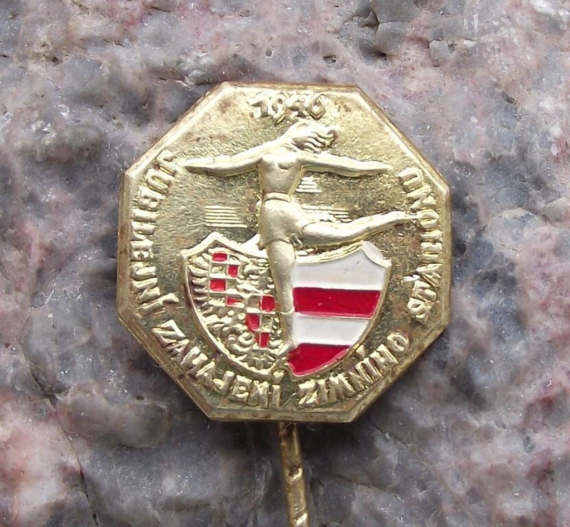 1946 Brno Czechoslovakia Winter Ice Hockey and Figure Skating Stadium Pin Badge