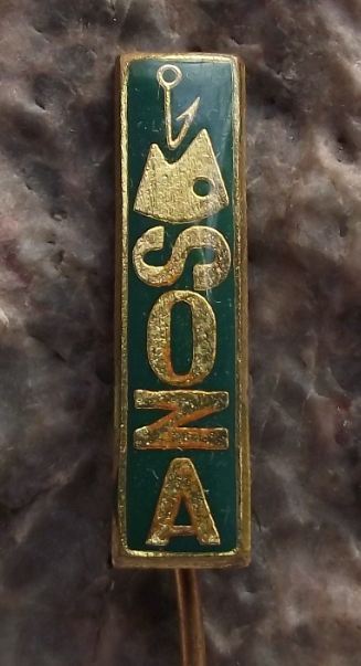 Antique Asona Fishing Equipment Rods Reels & Tackle Fish on Hook Pin Badge - Badgecrazy