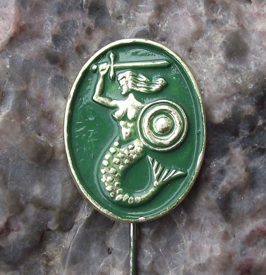 Vintage Warsaw Poland Mermaid Heraldic City Crest Sword Polish Shield Pin Badge - Badgecrazy