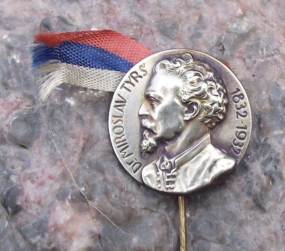 1932 Miroslav Tyrs Founder Sokol Movement Gymnastics Sports Ribbon Pin Badge