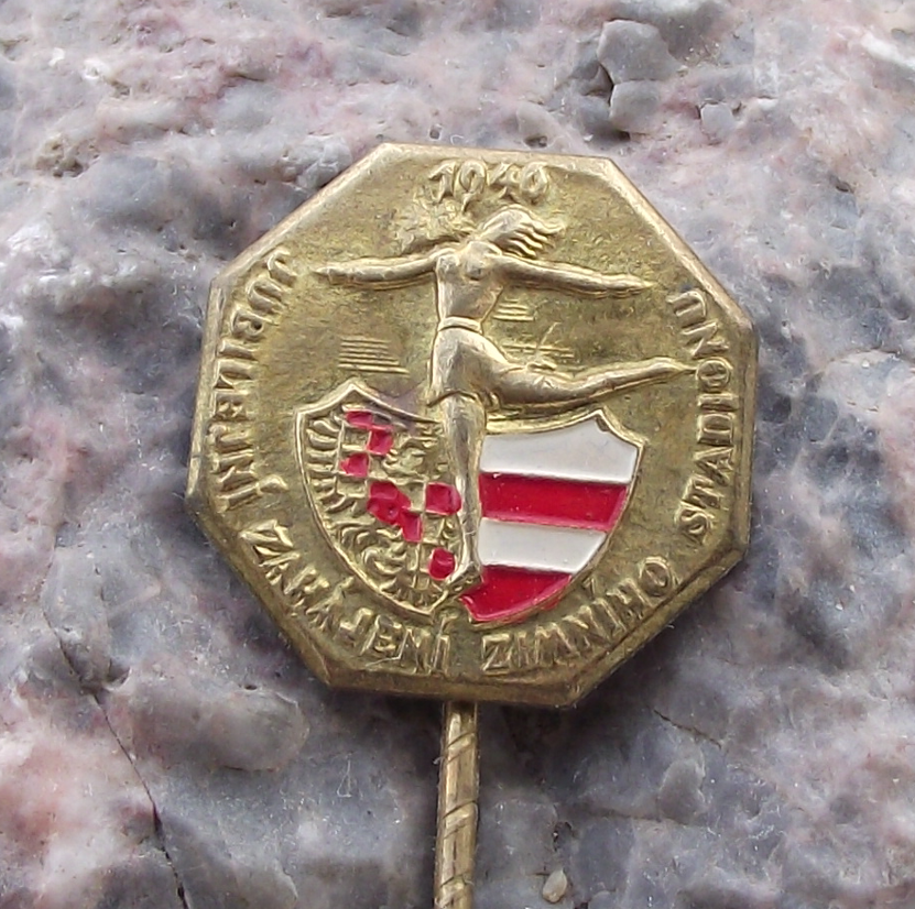1946 Brno Czechoslovakia Winter Ice Hockey and Figure Skating Stadium Pin Badge
