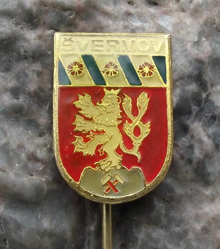 Antique Svermov Czechoslovakia Official Town Crest Heraldic Coat Arms Pin Badge