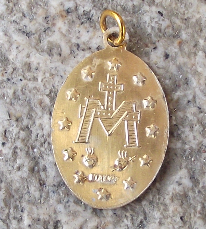Vintage Blessed Mother Mary Pray for Us Christian Religious Holy Icon Charm - Badgecrazy