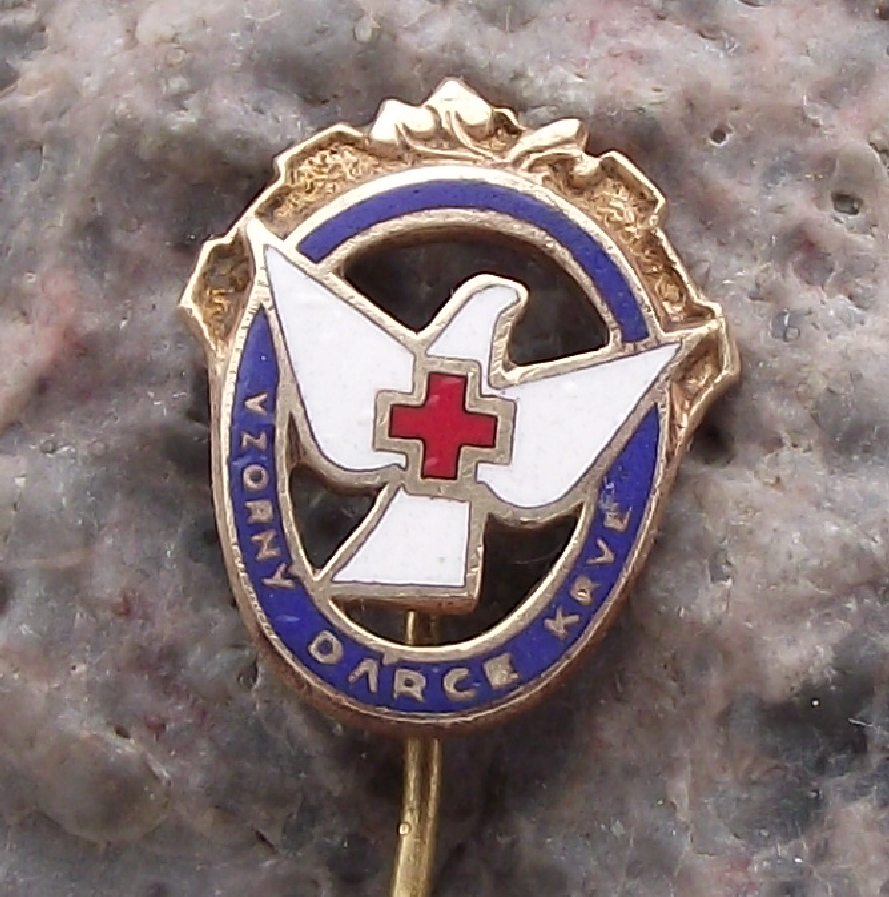 1950s Excellent Blood Donor Czechoslovakia Award White Dove Red Cross Pin Badge