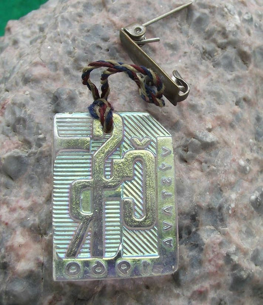 1960 Czechoslovakia CSR Great Exhibition Glass Pendant Pin Badge - Badgecrazy