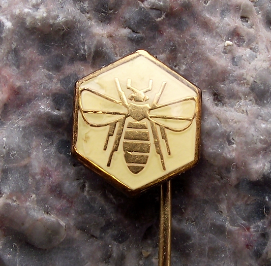 Vintage Golden Honey Bee on White Enamel Back Beekeeper Club Pin Badge