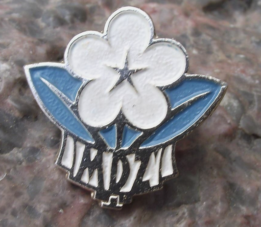 .International Women's Day MDZ White Flower Petal with Blue Leaves Pin Badge