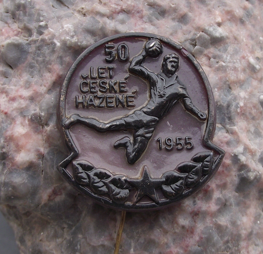 1955 Czechoslovakia Handball Association Union 50th Anniversary Pin Badge - Badgecrazy