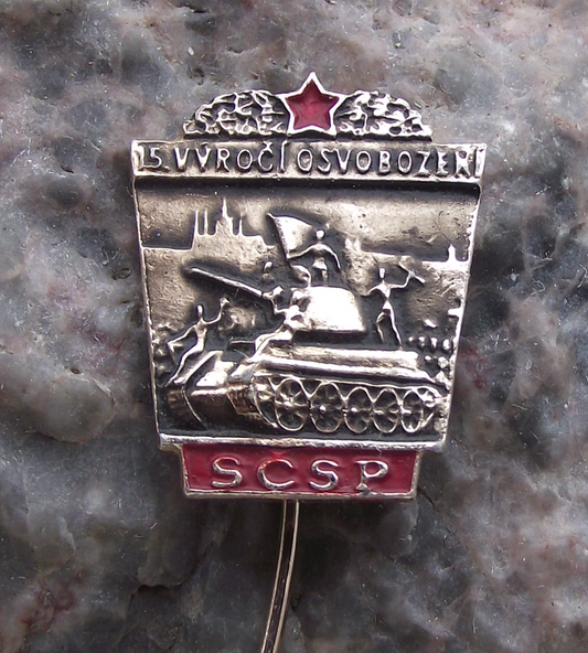 1960 SCSP Czechoslovakia Soviet T34 Tank Liberation Pin Badge - Badgecrazy