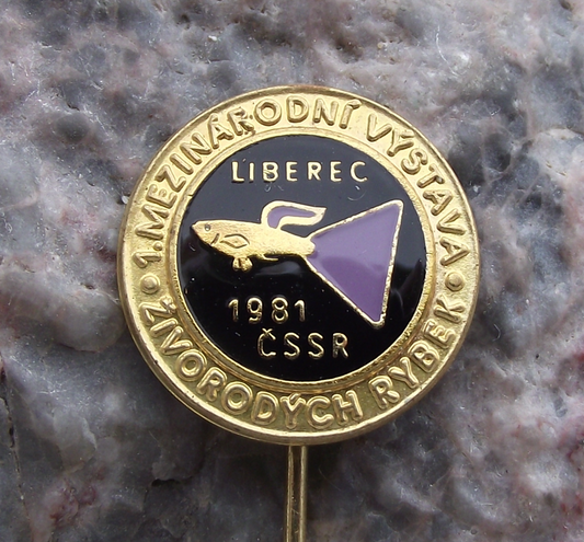 1981 Tropical Aquarium Guppy Fish 1st International Show Liberec Pin Badge