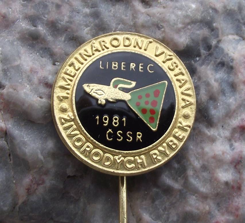 1981 Tropical Aquarium Guppy Fish 1st International Show Liberec Pin Badge