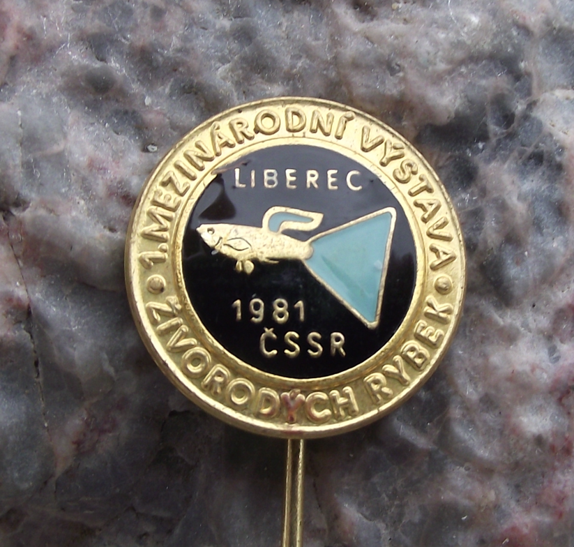 1981 Tropical Aquarium Guppy Fish 1st International Show Liberec Pin Badge