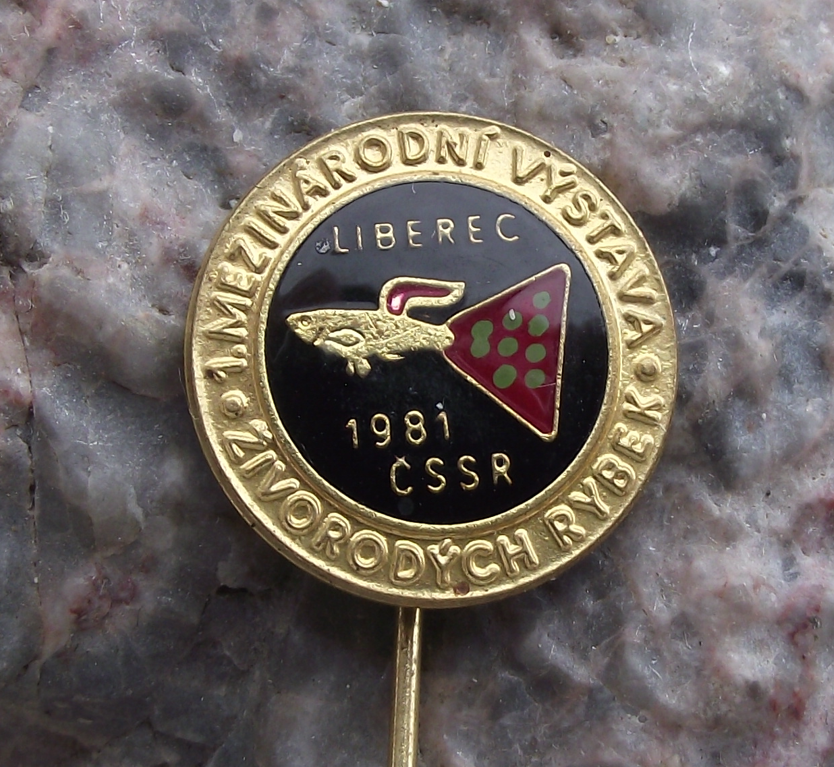 1981 Tropical Aquarium Guppy Fish 1st International Show Liberec Pin Badge