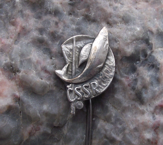 Vintage Czechoslovakia CSSR Fishing Association Members Leaping Fish Pin Badge