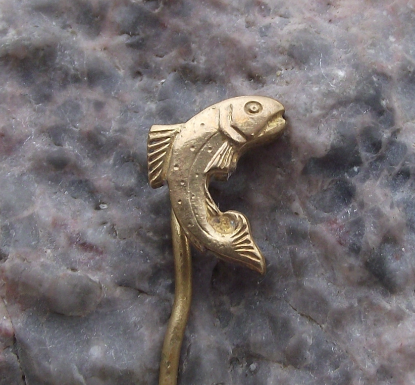 Vintage Czechoslovakia Leaping Trout Fish Sports Fishing Pin Badge