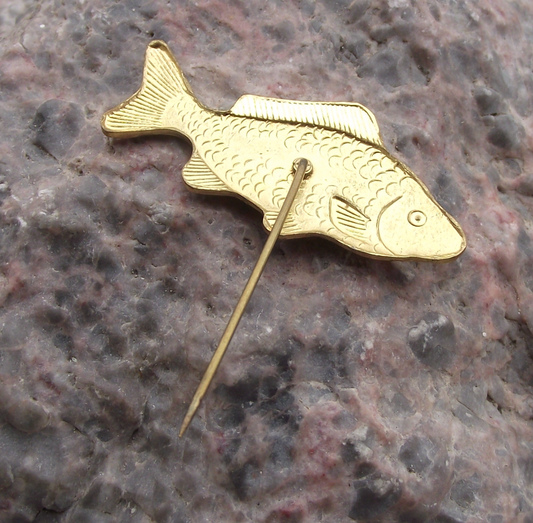 Vintage Czech Fishing Association River Angling Golden Carp Fish Pin Badge