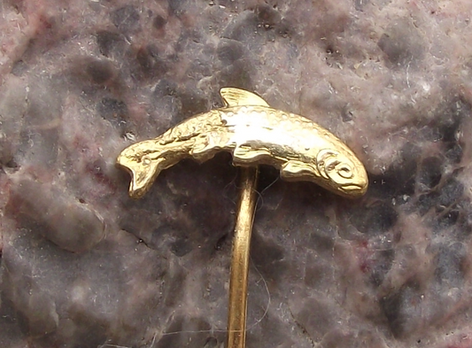 Vintage Czech Fishing Association River Angling Golden Fish Pin Badge
