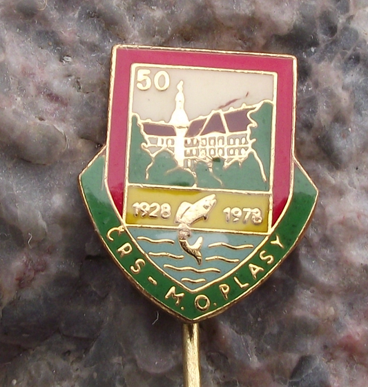 1978 Plasy Czechoslovakia Fishing Angling Association 50th Anniversary Pin Badge
