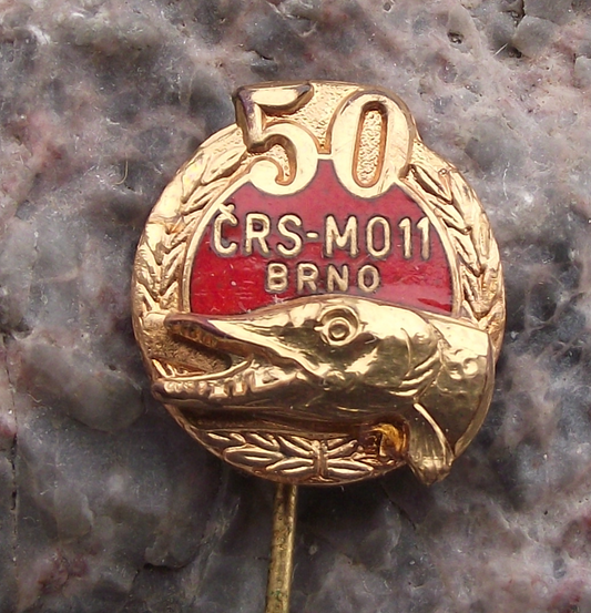 1972 Brno Czechoslovakia Fishing Association XXth Anniversary Pike Pin Badge