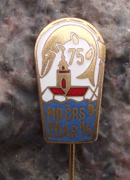 Vintage Zdar nad Sazovou CRS Fishing Association 75th Anniversary Pin Badge