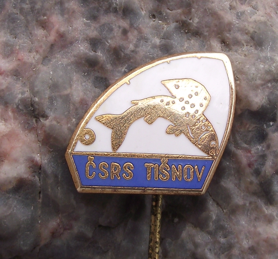 Vintage Tisnov Fishing Association CRS Czech CSRS Membership Fish Pin Badge