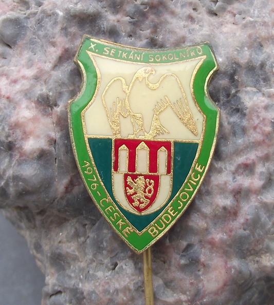 1976 Falconry Association Meeting Ceske Budejovice Eagle Falcon Pin Badge
