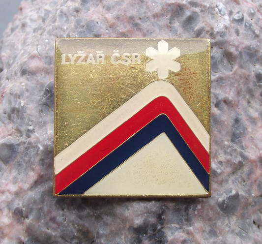 Vintage Czechoslovakia Skiing Association Czech Skier Mountain Pin Badge - Badgecrazy