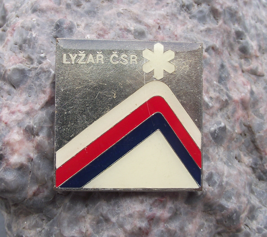 Vintage Czechoslovakia Skiing Association Czech Skier Mountain Pin Badge