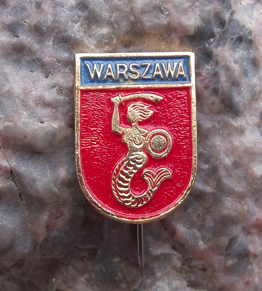 Vintage Polish Coat of Arms WARSZAWA Mermaid of Warsaw Poland Syrenka Pin Badge