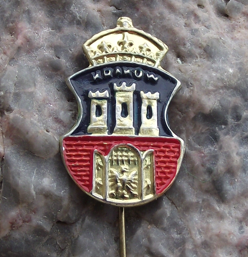 Vintage Poland Heraldic Polish City Town Crest Krakow Shield Pin Badge