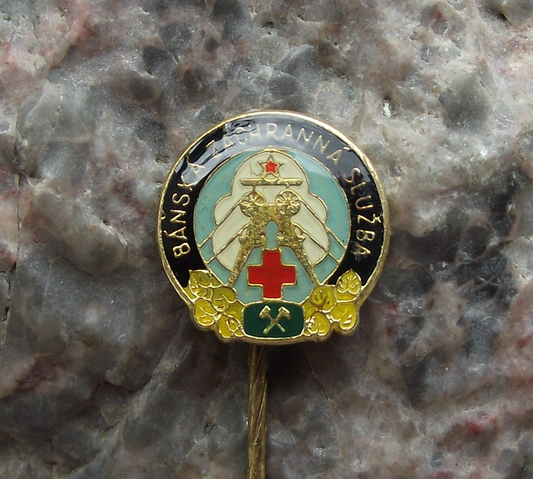 Vintage Mining Mine Emergency Rescue Service Czechoslovakia Miners Pin Badge