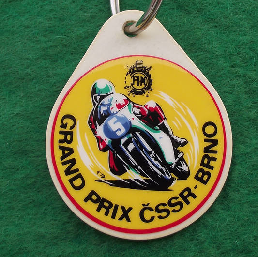 Vintage FIM Grand Prix CSSR Brno MotoGP Motorbike Racing Keychain Keyring - Badgecrazy