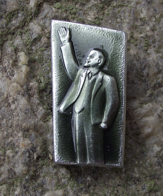Vintage Lenin Waving Raised Hand Soviet Union Leader Memorial Statue Pin Badge