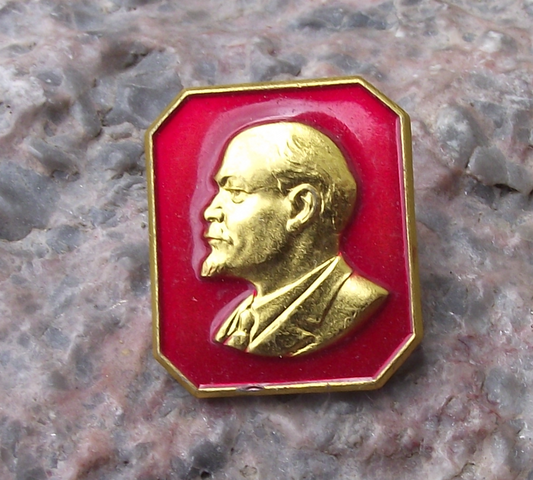 Vintage Later VI Lenin 3D Raised Relief Golden Head Enamel Square Pin Badge