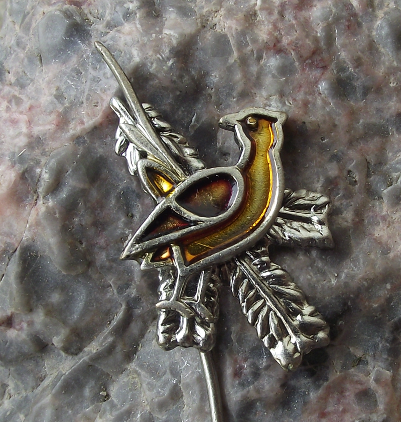Vintage Czech Hunters Association Pheasant and Pine Twig Pin Badge