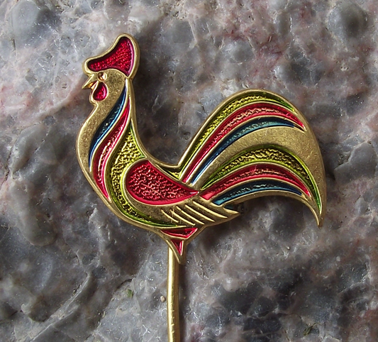 Vintage Colourful Chicken Rooster Cockrel Farming Bird Pin Badge
