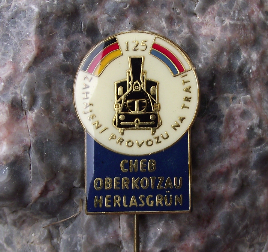 Vintage Cheb Oberkotzau Herlasgrun Railway Link Anniversary Train Pin Badge