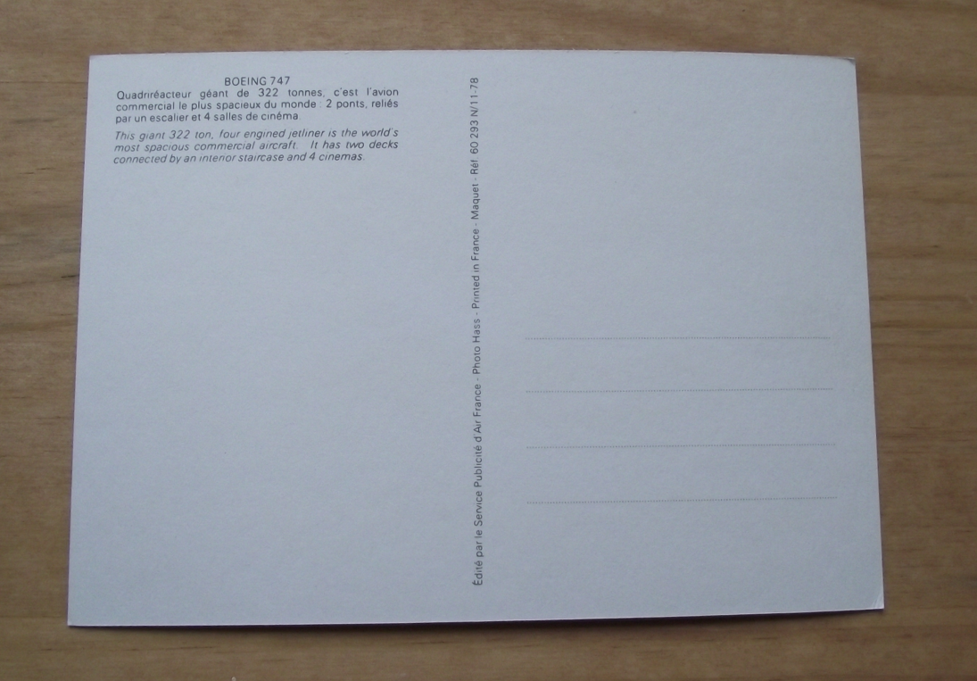 Vintage Air France Boeing 747 Airliner Aircraft Postcard - Badgecrazy