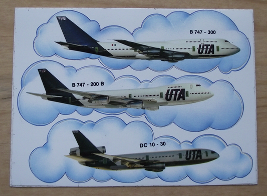 Vintage UTA Boeing 747 Douglas DC-10 Airliners Sticker Decal Aircraft Postcard - Badgecrazy